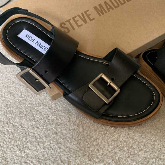 Brand New Steve Madden Amica black leather sandals, women’s 10 - Picture 2 of 6